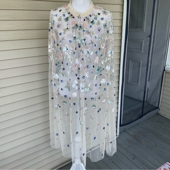 Needle & Thread Wildflower Sequin Midaxi Cape in Ivory Size M/L (NWT) - Picture 5 of 10